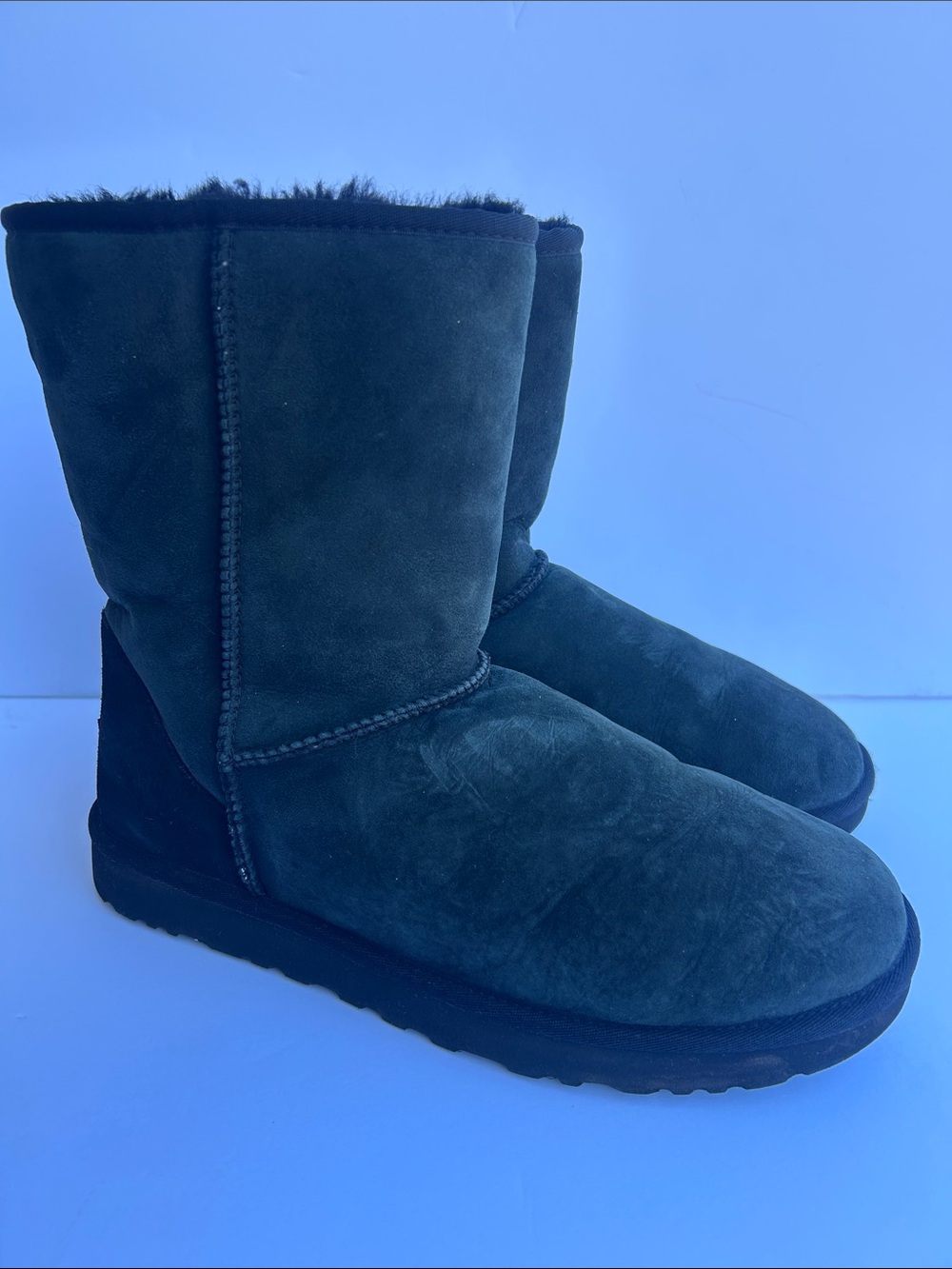 UGG Women's Size 12 Green and Black Suede Mid-Calf Shearling Boots
